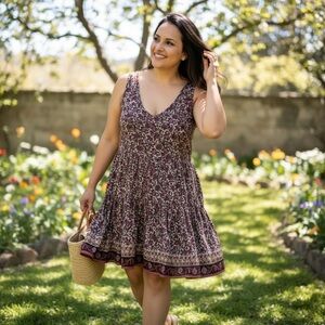 Altar’d State cream and burgundy mini dress